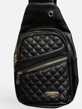 Black Quilted Leather Sling Bag with Gold Hardware NWOT